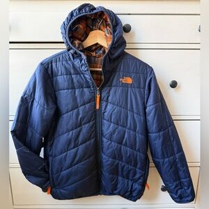 The North Face Boys Hooded Jacket ReversibleWinter Coats Snowsuits 14/16 navy